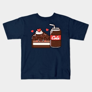 Kawaii Chocolate Cake and Cola Drink Kawaii Cute Food Illustration | cutesy Design Kids T-Shirt